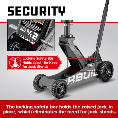 Image of Powerbuilt 2.5 Ton Big Wheel Off Road Jack, Vehicle Lift for Trucks, SUVs, ATVs Offroad Vehicles, Oversized Wheels for Rugged Terrain, 5000 LB Capacity, Grey 620623ECE