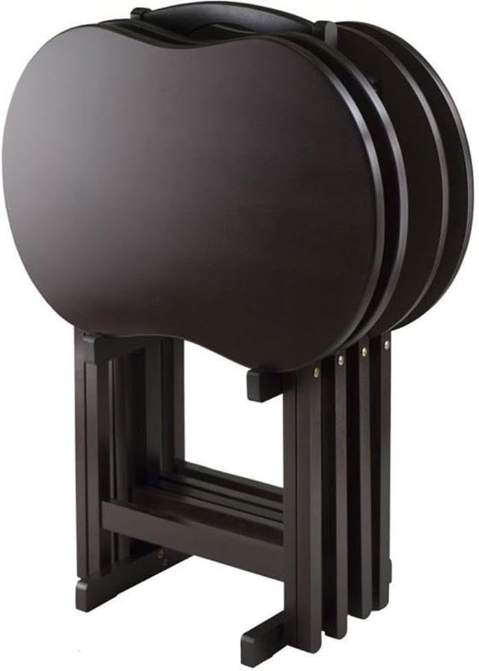 Pemberly Row 26" H x 23" W TV Table Set with Peanut Curves Top, Foldable Tray, Convenience, Easy to Store Away, in Espresso Finish (Set of 5)