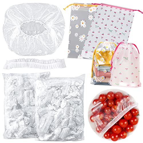 Bolsas de Conservación Fresca Bolsas de Alimentos Frescos Elásticas Tazones Cubierta de Plástico Transparente para Alimentos para Protección Frescura Vegetal Alimentos Sobras(200 Piezas) Cover
