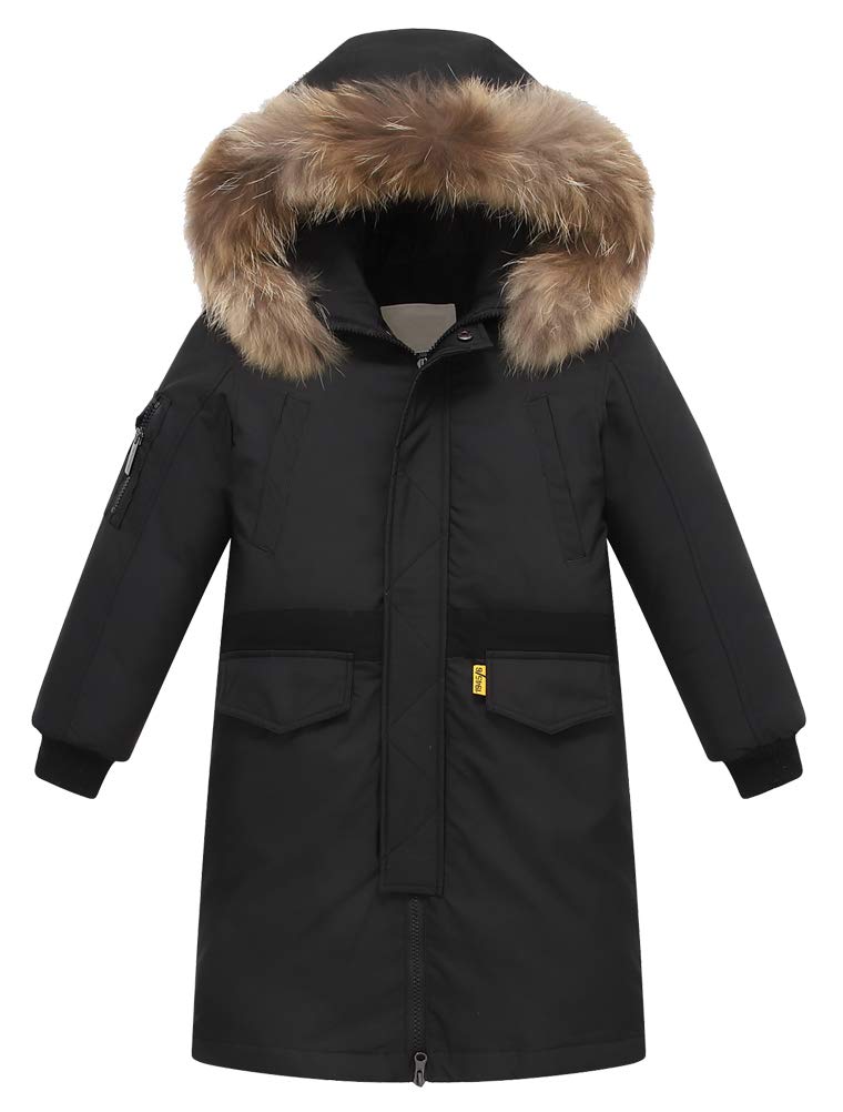 FTCayanz Enfant Garçon Manteau d'hiver Chaud Blouson Mi-Longue Doudoune avec Capuche Fourrure Epais Parka