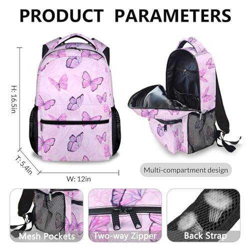 Butterfly School Backpack, Backpacks Lunch Box for Kids Girls 3 in 1 Elementary Lightweight Cute Bookbag Pencil Case for School Travel2
