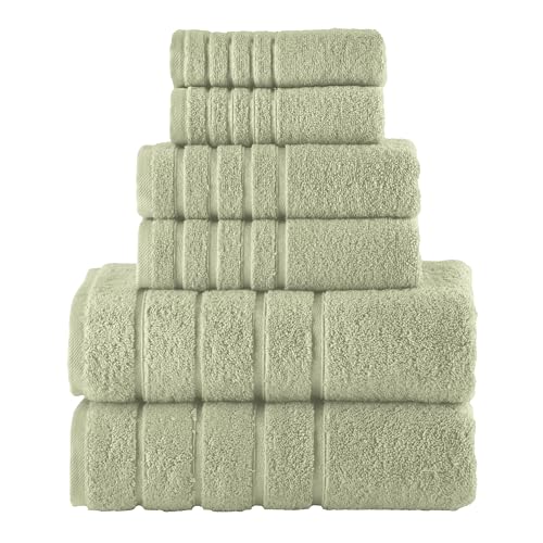 Image of Elegant Comfort 4 Lines Viscose Stripe 6-Piece Premium Towel Set - 100% Turkish Cotton High Absorbent Luxury Bathroom Towels - Includes 2 Washcloths, 2 Hand Towels and 2 Bath Towels Set, Mint Green