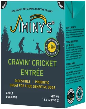 Jiminy's Cravin' Cricket Entree - Wet Dog Food, Insect Dog Food, Gluten-Free, Prebiotic, 100% Made in The USA, Sustainable, Recyclable Packaging, Organic Dog Food - 12.5 Oz (Pack of 6)