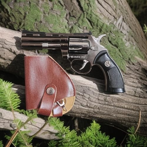 Image of Revolver Gun Shaped Jet Flame Refillable Cigarette Lighter with Cover