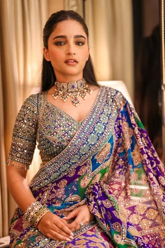 Image of Vragi Women's Multicolor Designer Soft Printed Saree with Mirror Work & Printed Blouse Piece 2