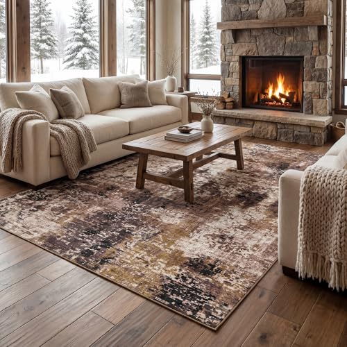 Merelax 5x7 Brown Red Living Room Area Rug, Large Washable