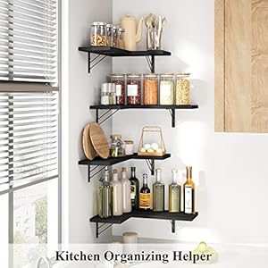 Love-KANKEI Corner Shelf Wall Mounted,Floating Wall Shelves for Storage,Rustic Wood Hanging Shelves for Display,Bathroom Kitchen Bedroom Living Room,Set of 4,Black Love KANKEI Corner Shelf Wall MountedFloating Wall Shelves for StorageRustic Wood Hanging Shelves for DisplayBathroom Kitchen Bedroom Living RoomSet of 4Black