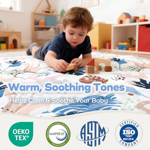 Image of 1.6 inch Thick Baby Play Mat, 50x50 Removable & Machine Washable Cover | Padded Memory Foam, Non-Slip Backing, 100% Baby-Safe Materials, Tummy Time Crawling, Outdoor, Bedroom, Living Room, Nursery