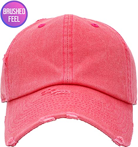 Image of KBETHOS Vintage Washed Distressed Cotton Dad Hat Baseball Cap Adjustable Polo Trucker Unisex Style Headwear