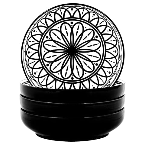 Yundu 38 Ounce Pasta Bowl Set of 4, Large Salad Serving Porcelain Bowls, Microwave Dishwasher Safe, Black Cover
