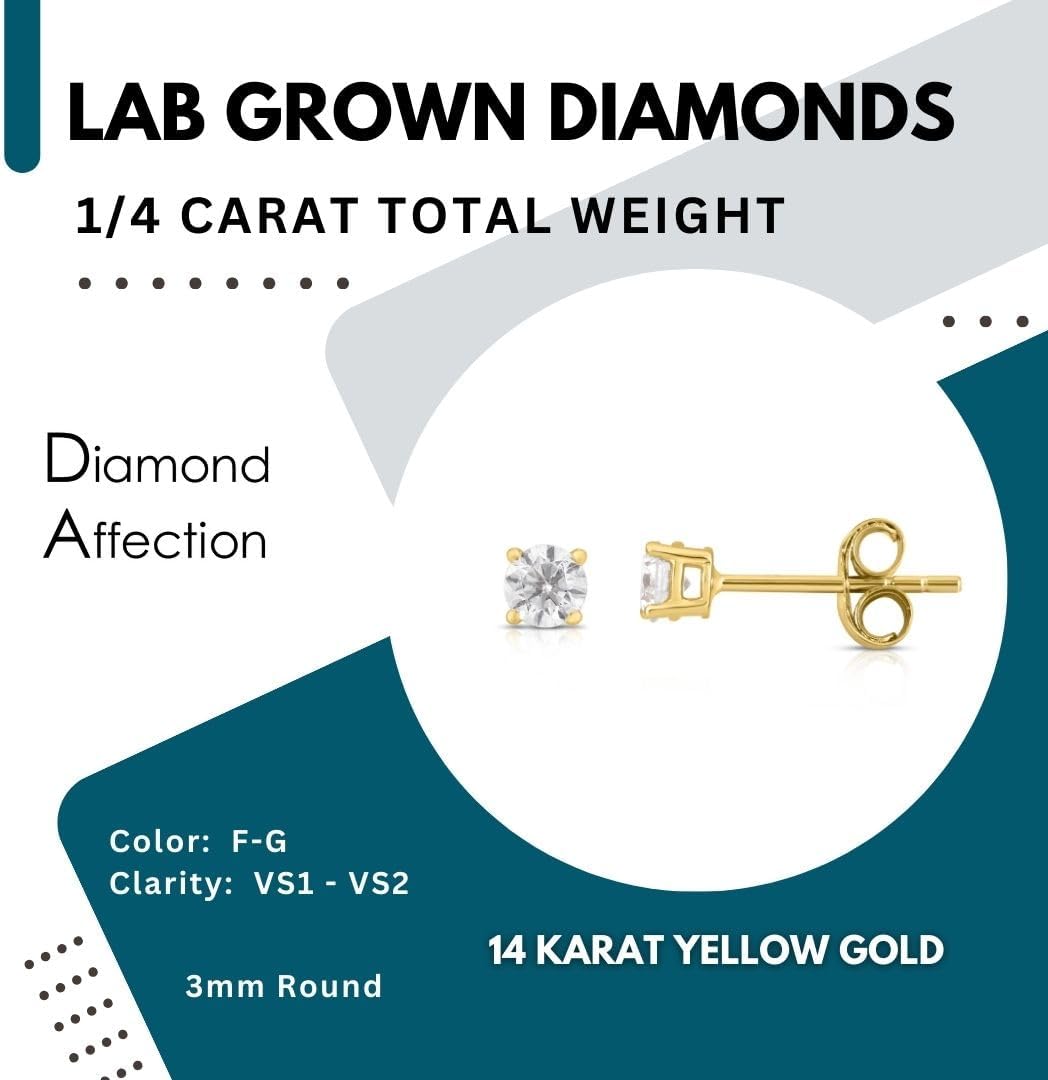 14K Gold 1/4 Cttw Lab Grown Diamond Stud Earrings for Women Tiny Second Hole Piercing