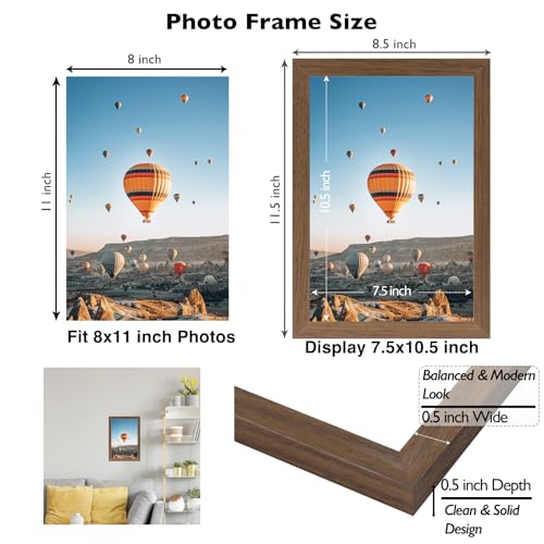 Image of JCJMY 8x11 Picture Frame Brown for Wall Hanging or Tabletop, Wall Mounting Horizontally or Vertically, 8 x 11 Wall Gallery Poster Photo Frame for 8 by 11 Photo, Brown