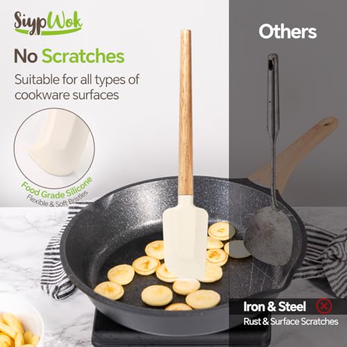 Silicone Spatula Set, Food Grade Rubber Spatula-4 Piece Nonstick Rubber Spatulas, Spoonula, Jar Scraper for Cooking, Baking, Mixing, Frosting - Heat Resistant Up to 600°F (Spatulas-Off White) - Thumbnail 5