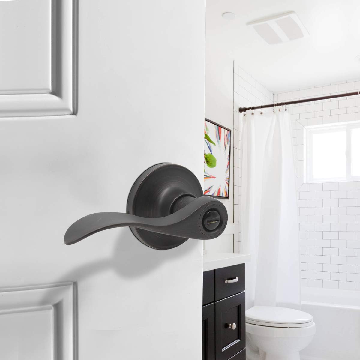 Gobrico Interior Door Leversets Oil Rubbed Bronze Privacy Door Levers Handles No Key,Bed Bath Use,Right/Left Handed Reversible,15 Pack