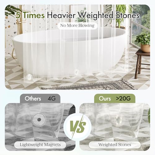 Image of Bathway Shower Curtain Liner Plastic, Heavy Duty Shower Curtain Liner Clear 60 x 72 PEVA Waterproof Shower Curtain Liner for Bathroom with 3 Big Stones and 10 Rustproof Grommets