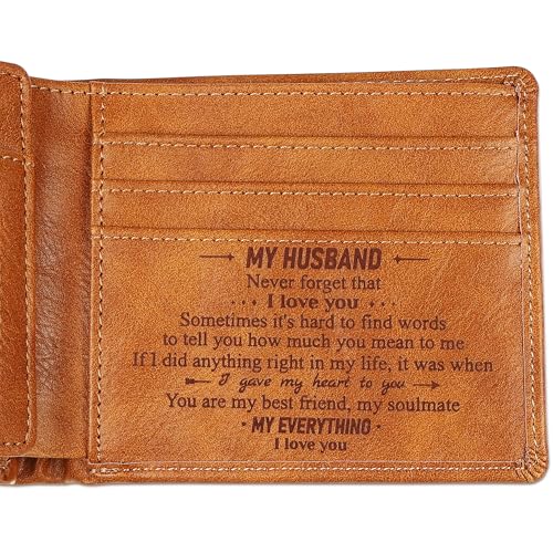 SYNGUCK Men's Leather Wallet – Bifold RFID Blocking, Minimalist Design – Wedding, Christmas,Birthday Gifts for Husband