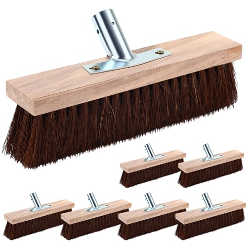 Image of Vesici 6 Pcs Deck Brush Heads 10.6 x 2.4 Inch Heavy Duty Replacement Wide | Concrete Garage Driveway Cleaning, Boat Deck Shop Use, Wood Base Threaded Mount, Synthetic Bristles for Scrubbing Surfaces