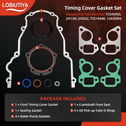 Image of TCS45993 Camshaft Retainer Plate Gasket Kit with 12612350 Oil Pan Gasket, 635-518 Rear Main Seal and Timing Cover Gasket for Chevy GMC 4.8L 5.3L 6.0L 6.2L LS Engines Silverado Tahoe Yukon