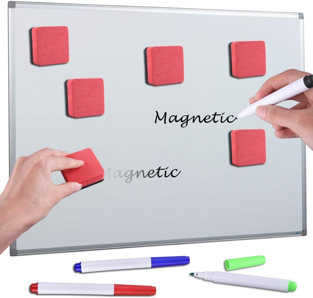 SIQUK 36 Packs Dry Erase Eraser Magnetic Whiteboard Eraser Red Chalkboard Cleansers Wiper(1.97 x 1.97 Inches) with 4 Pieces Whiteboard Markers : Office Products