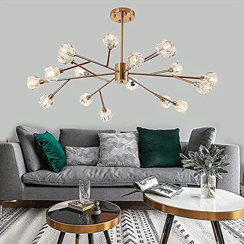 Saffbei Crystal Chandeliers Modern Sputnik Chandeliers Crystal Pendant Light With 18 Lights Contemporary Gold Chandeliers Ceiling Light Fixtures For Living Room Bar Shop, G9 Led Bulbs Included #TOP5