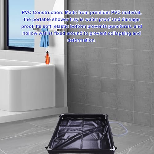 Diydeg Base de Ducha Portátil, 31.5 x 31.5 x 3.9 pulgadas, Base de Ducha Plegable con Tubería de Drenaje Desmontable, para Camping al Aire Libre, Playa (Negro) miniatura 2