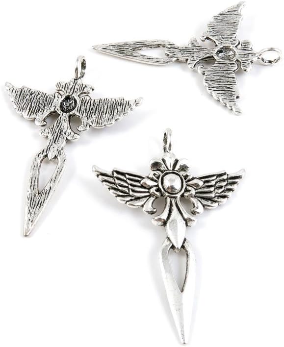 60 Pieces Antique Silver Tone Jewelry Making Charms Q8UC7 Angel Sword Latin Cross Pendant Ancient Findings Craft Supplies Bulk Lots