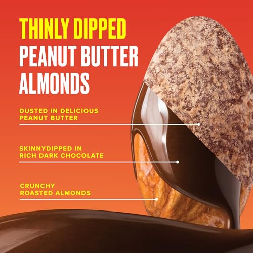 Image of SkinnyDipped Dark Chocolate Peanut Butter Almonds, 1.2oz Bags | 15 Pack | Crunchy Whole Almonds Thinly Dipped in Chocolate | Gluten Free | Plant Protein Snack Packs