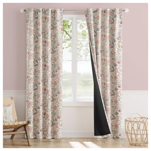 Vangao Pink Nursery Curtains for Girls Room Floral Blackout Dorm Curtains 84 Inch Length Farmhouse Drapes for Bedroom Room Darkening Flower Patterned Window Treatment for Kids Set of 2
