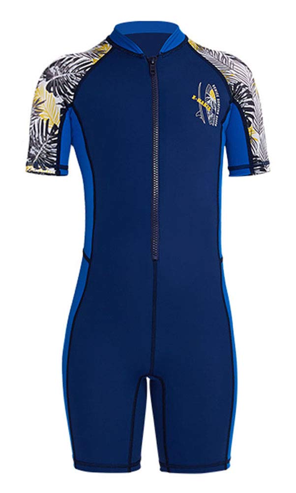 Youth Boys Girls One Piece Short Sleeve Rash Guard Swimsuit UPF 50+ UV Quick Dry Sun Protective Sunsuit Swimwear