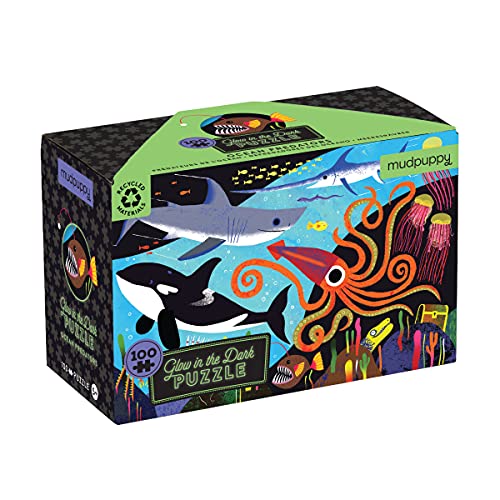 Mudpuppy’s Ocean Predators 100 Piece Glow in The Dark Puzzle, Includes 100 Glow in The Dark Pieces, Perfect for Ages 5+, Turn Out The Lights and Let The Completed Puzzle Glow!