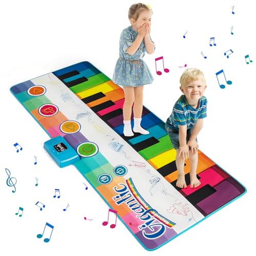 GOPLUS Tapis de Piano Enfant, 181CM Tapis de Danse Géant avec 24 Touches, 8 Sons d'Instruments, 10 Chansons, Jouet Éducatif Musical pour Filles Garçons 3+...