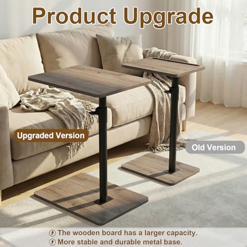 Image of YUHFERA Sofa Armrest Tray Table for Couch - 360 Swivel Height Adjustable C Shaped End Table for Small Spaces, Snack Side Table for Bed or Chair with Phone & Tablet Slot (Gray, Enlarged)