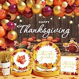 Thanksgiving Party Decorations, 312PCS Thanksgiving Decorations, Plates and Napkins Set (Serves 25) with Balloon Arch kit, Large Backdrop and Tablecloth for Party Decorations