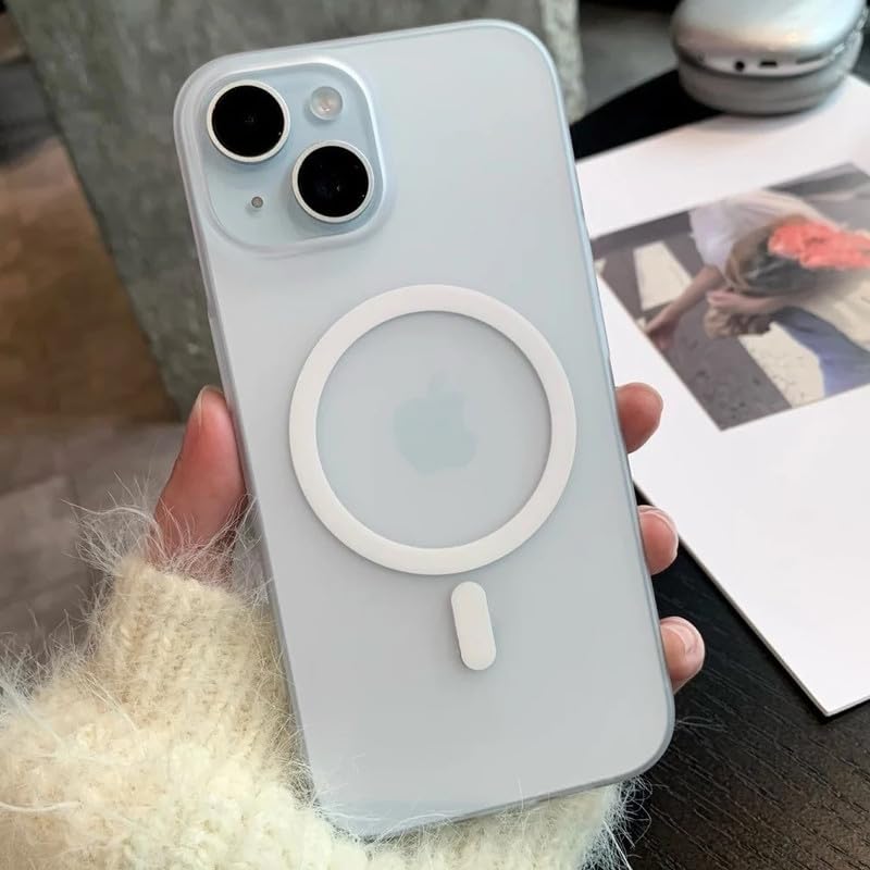 Image of COVERLY Luxe Translucent Magnetic Case for iPhone 12 Pro, MagSafe Compatible, Slim Matte Finish Hard PC Back, Wireless Charging Ready, Skin-Friendly Solid Candy Design, Clear