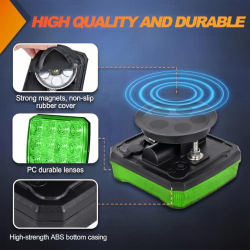 Image of Nilight Magnetic Strobe Lights 2PCS Green 12 LED Rechargeable Warning | 18 Flash Patterns Waterproof Wireless Emergency Hazard Beacon for Trucks Trailers Snow Plows Buses Cars