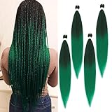Sakkou 28inch Dark Green Ombre Braiding Hair Pre Stretched 4pcs/pack Black-Green Braiding Hair Extensions For Braids Hot Water Setting Styles(1B/Green)