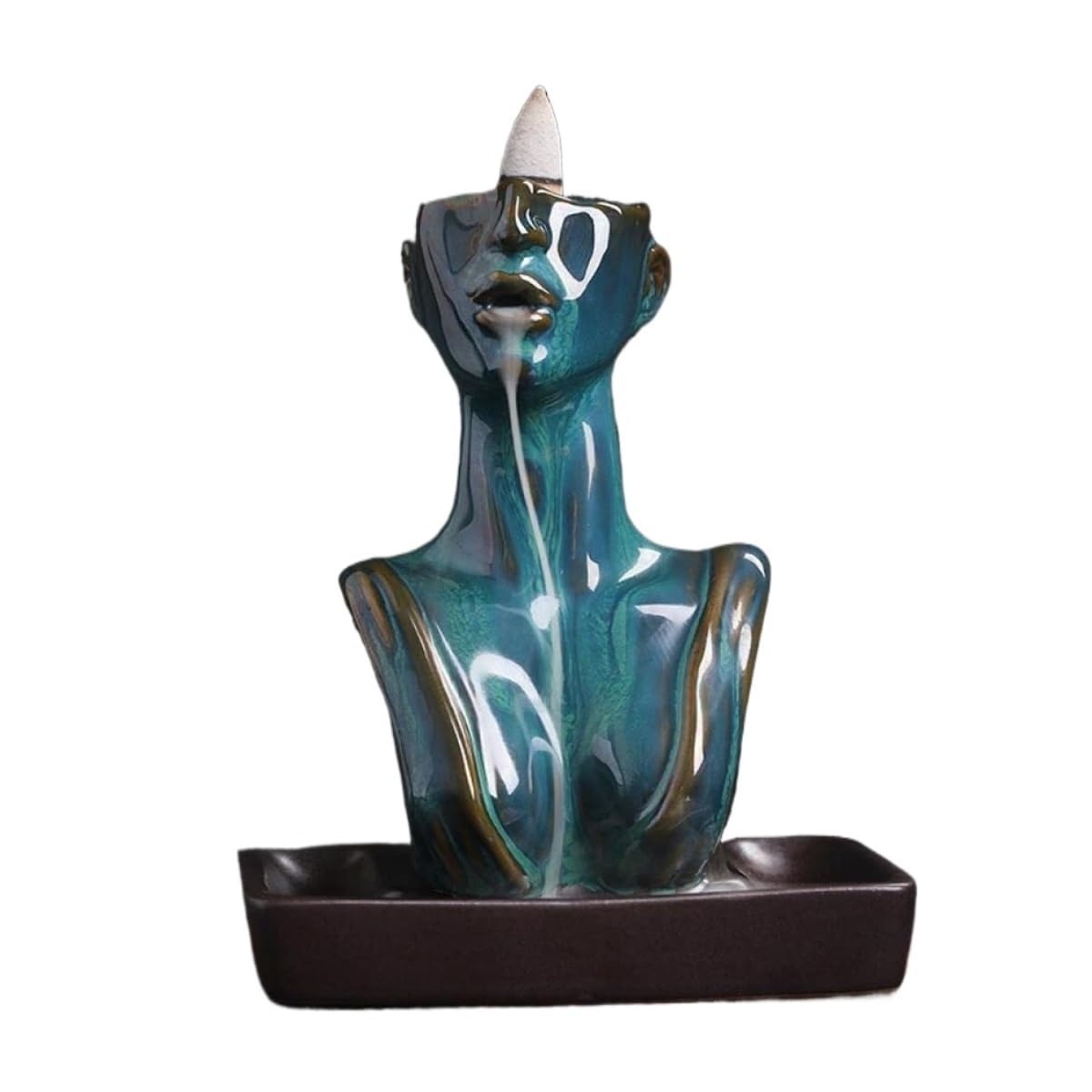 Kadzielnica do Dekoracji Salonu Ceramiczna Statua Kadzidło Z Przepływem Zwrotnym Palnika Kreatywna Dekoracja Domu Z Cofaniem Drzewa Sandałowego Wystrój świątyni Domu(Blue)