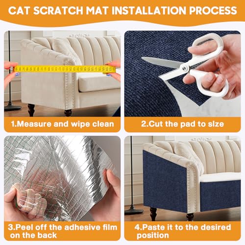 Image of 2 Pcs 40 x 16 in Cat Scratch Furniture Protector with Cutter Slider and Measuring Tape, Trimmable Self-Adhesive Cat Scratch Carpet, Suitable for DIY Cat Tree Stands, Sofas,Cat Tower
