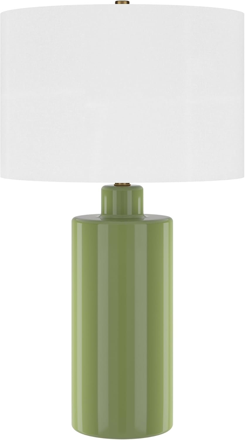 Henn&Hart 25" Modern 1-Light Table Lamp with White Fabric Drum Shade for Living Room, Bedroom, or Office, Sage Green
