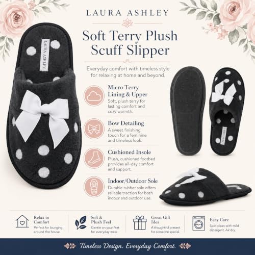 Image of Laura Ashley Ladies Embroidered Soft Terry Plush Scuff Slipper