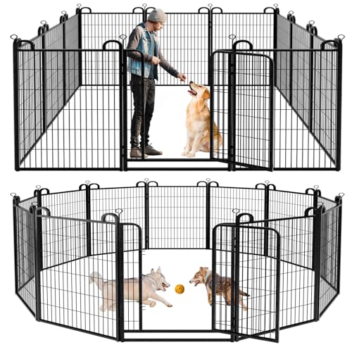 Image of Dog Playpen Outdoor 12 Piece Panels Heavy Duty Dog Fence 47 inch Height | Anti-Rust Pens with Doors Portable for RV Camping Yard, Total 27FT, 58 Sq.ft, Snowy Black