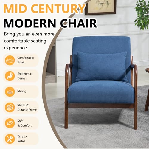 Sillón moderno azul con estructura de madera miniatura 5