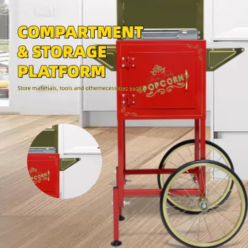 Image of Trygoal Popcorn Machine with Cart, 12 Oz Kettle, Vintage Popcorn Maker with Storage Cabinet, Scoop & 3-Switch Control, Movie Theater Style Popper for Party, Red