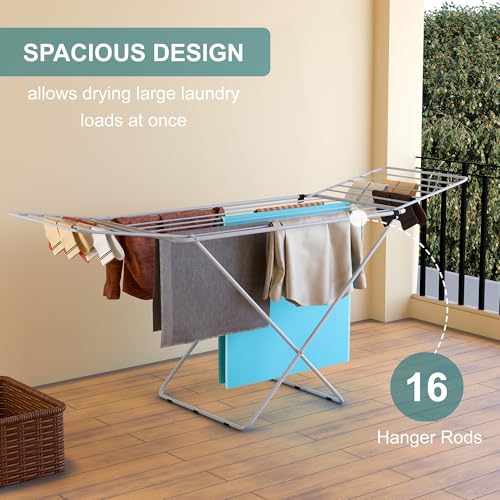 Image of Kuber Industries Extra Strong 5.8 Kg Foldable Metal Clothes Drying Stand for Indoor & Outdoor | Laundry Rack, Clothes Dryer Stand for Adult & Kid Cloth | Grey