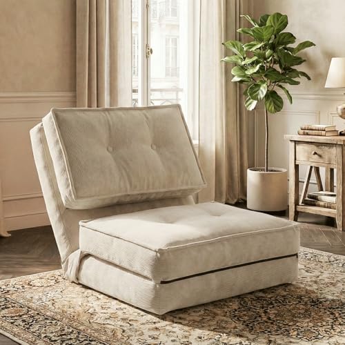 Fabulcozy Sofá perezoso, sillón cama con respaldo ajustable, sofá convertible para dormitorio y sala de estar, 205 × 70 × 12 cm (blanco roto)