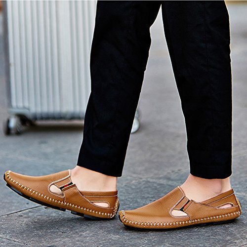 Image of Men's Driving Shoes Leather Slipper Casual Slip on Loafers | Top Grain Leather Upper, Moccasin Toe, Slip-on, Traction Rubber Outsole, Mens Dress Shoes, Mens Casual Loafers