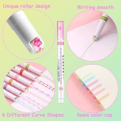 Image of RECLUSE 6 Pcs Curve Highlighter Pen Set, Dual Tips Marker Pen, Chisel and Fine Tips, Water Based, Line Markers Colors for Adults & Kids Writing Drawing School Supplies