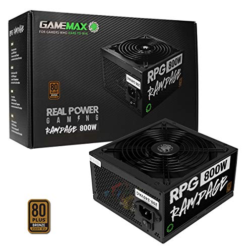 GameMax 800W Rampage Power Supply, Non-Modular, APFC, Japanese Tk Main Capacitor, 80 Plus Bronze, 88% Efficiency, 14cm Cooling Fan, Real Power Gaming | Black