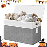 Bagnizer Large Toy Storage Box with Lids, Collapsible Sturdy Baby Storage Organizer Chest Bin Basket for Kids, Boys, Girls, Playroom, Nursery, Bedroom, Closet 25'x13'x16' (Gray and White)