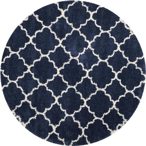 Image of Modern Shaggy Round Rug | Ultra-Soft Plush Circle Carpet for Living Room, Bedroom, Nursery | Fuzzy, Fluffy Area Rug with Non-Slip Base (Blue M II, 5x5 feet, Round)